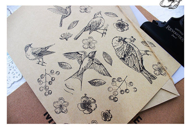 Vintage Birds with Flowers Rubber Stamps