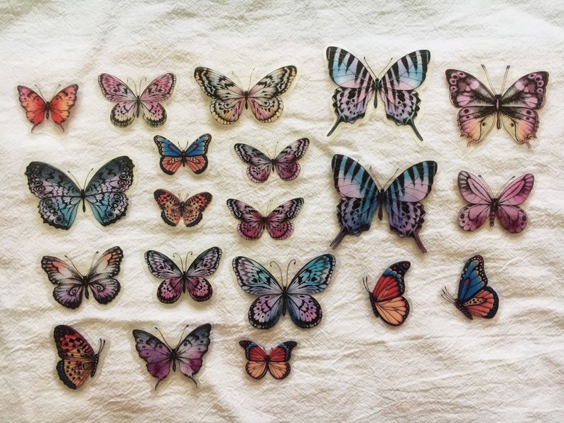 Pink and Blue Stripe Butterfly Stickers