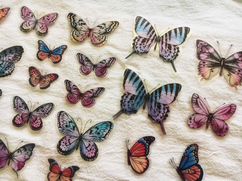 Pink and Blue Stripe Butterfly Stickers