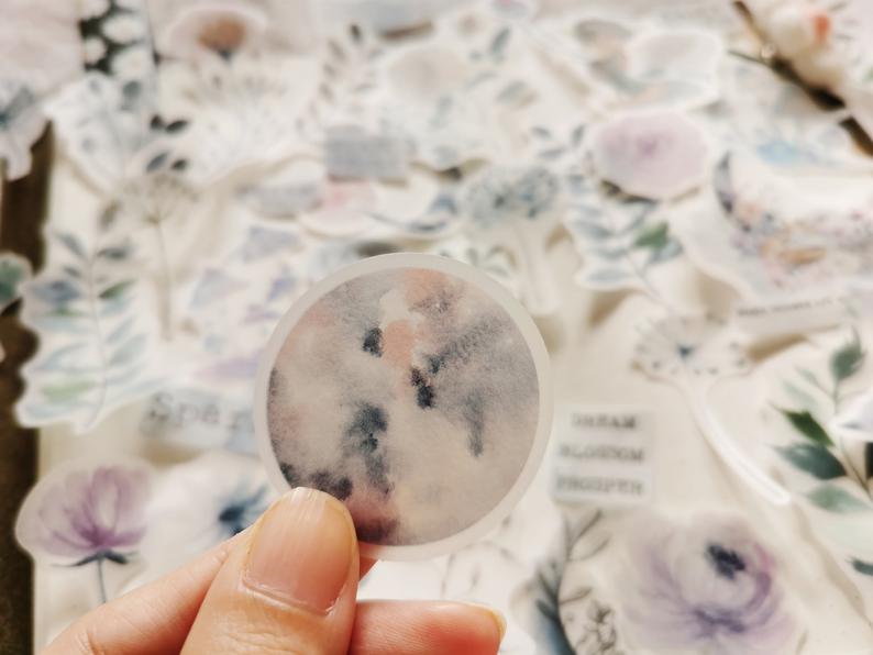 Light Pink Watercolor Moon and Flowers Stickers