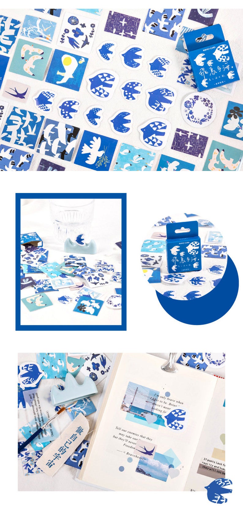 Blue Flying Birds Small Stickers Pack