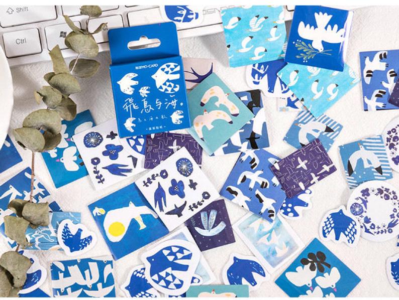 Blue Flying Birds Small Stickers Pack