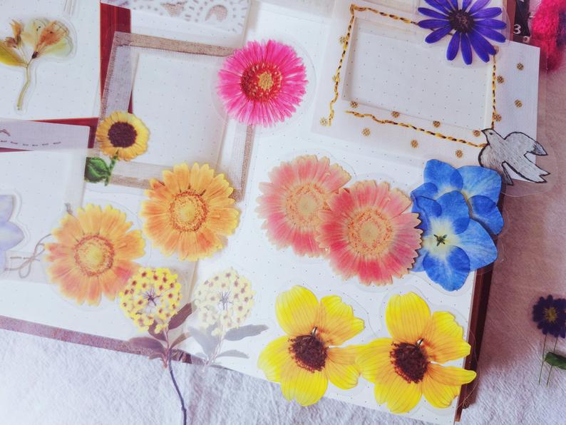 Photo Frame Card with Blooming Flowers Transparent Stickers