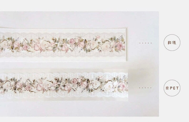 Flowers Lace Strip Washi Tape Roll, Freckles Tea-10