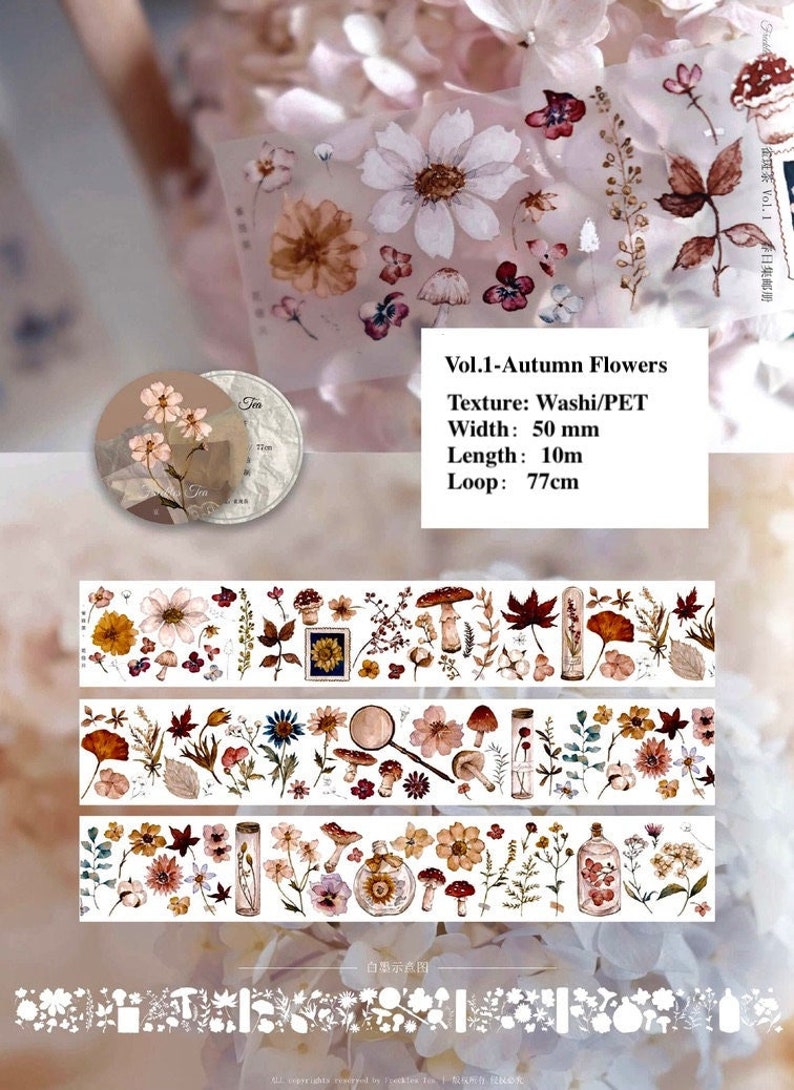 Wind Floral Washi Tape Samples, Freckles Tea-02