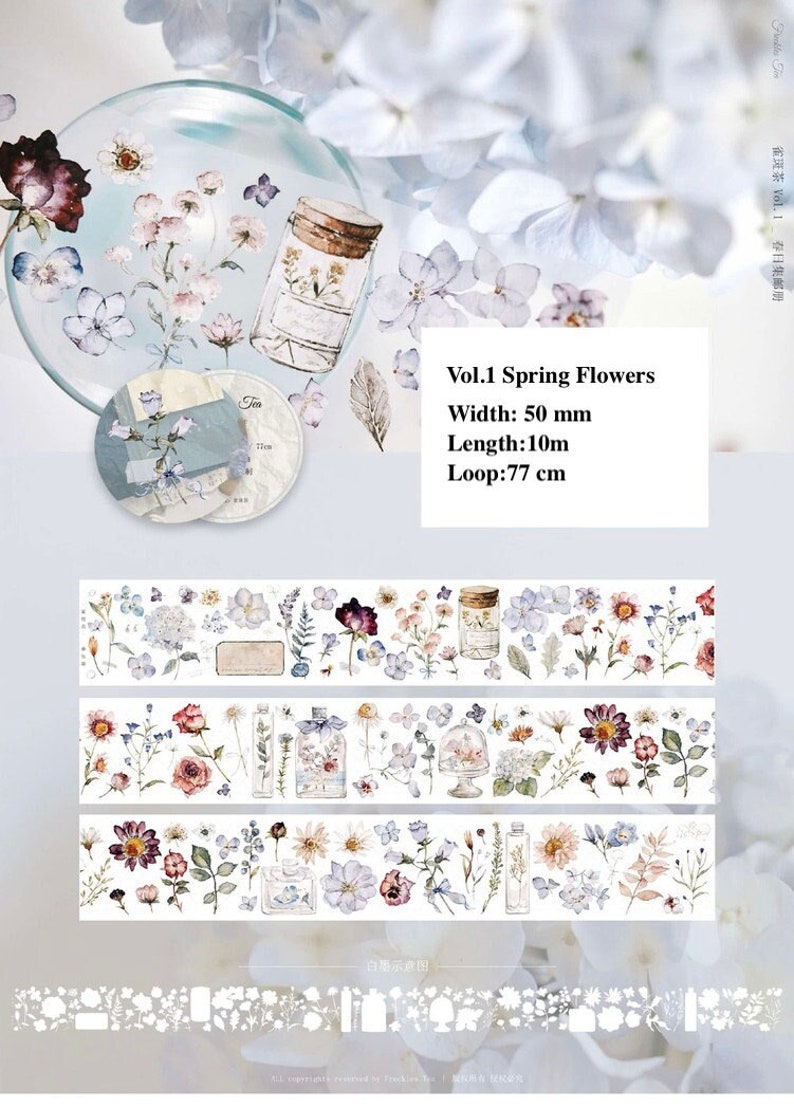 Spring Floral Washi/PET Tape, Freckles Tea-01